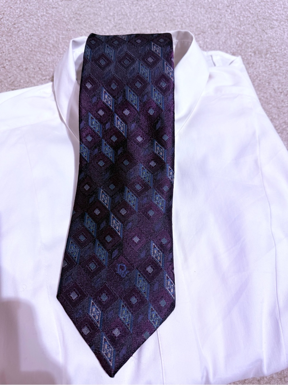 Christian Dior Monsieur Silk Blend Tie Deep Puple with Subtle Geometric Motif